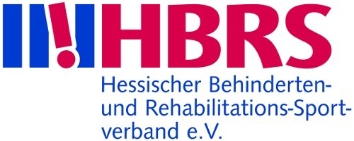 Logo des Hessischen Behinderten- und Rehabilitations-Sportverbandes e.V. (HBRS) mit blau-roten Schriftzügen und grafischem Ausrufezeichen
