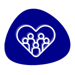 Symbol eines Herzens, das eine Gruppe von Menschen darstellt, auf einem blauen Hintergrund