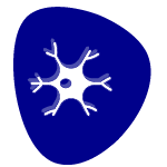 Symbol eines Neurons, das auf einem blauen Hintergrund dargestellt ist und die Förderung von neurologischen Funktionen symbolisiert.