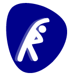 Symbol einer Person, die sich seitlich dehnt, auf blauem Hintergrund.