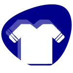 Symbol eines T-Shirts in Weiß auf blauem Hintergrund, das einen Fanshop darstellt