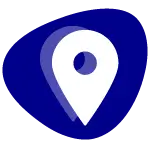 Symbol eines Standorts mit einem weißen Positionsmarker auf blauem Hintergrund