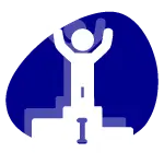 Symbol einer Person, die auf einem Siegerpodest mit der Nummer 1 steht und die Arme hochhebt, auf blauem Hintergrund.