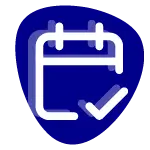 Blaues Icon mit einem weißen Kalender und Häkchen für 'Wichtige Termine'